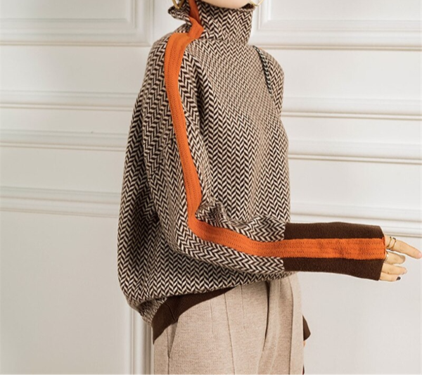 Women's Herringbone Turtleneck Jumper