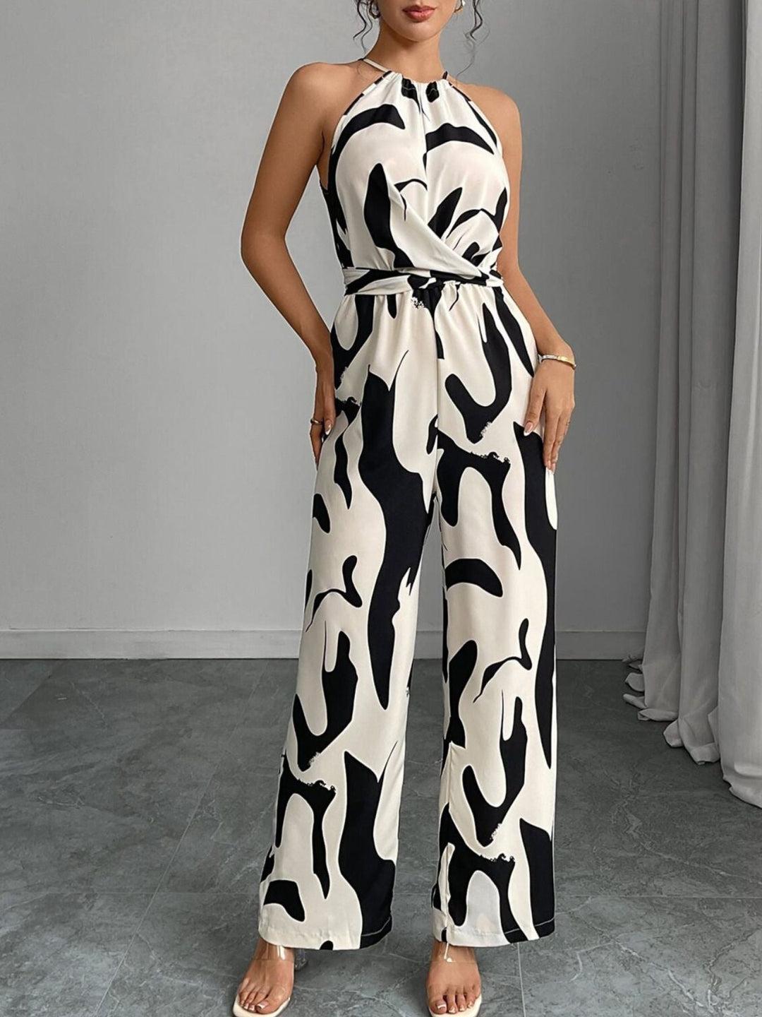 Women's Abstract Print Wide Leg Jumpsuit