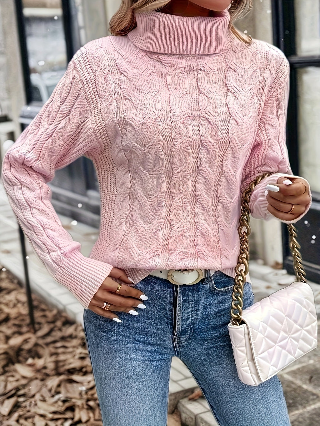 Women's Cable Knit Turtleneck Jumper