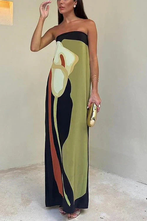 Women's Printed Strapless Maxi Dress