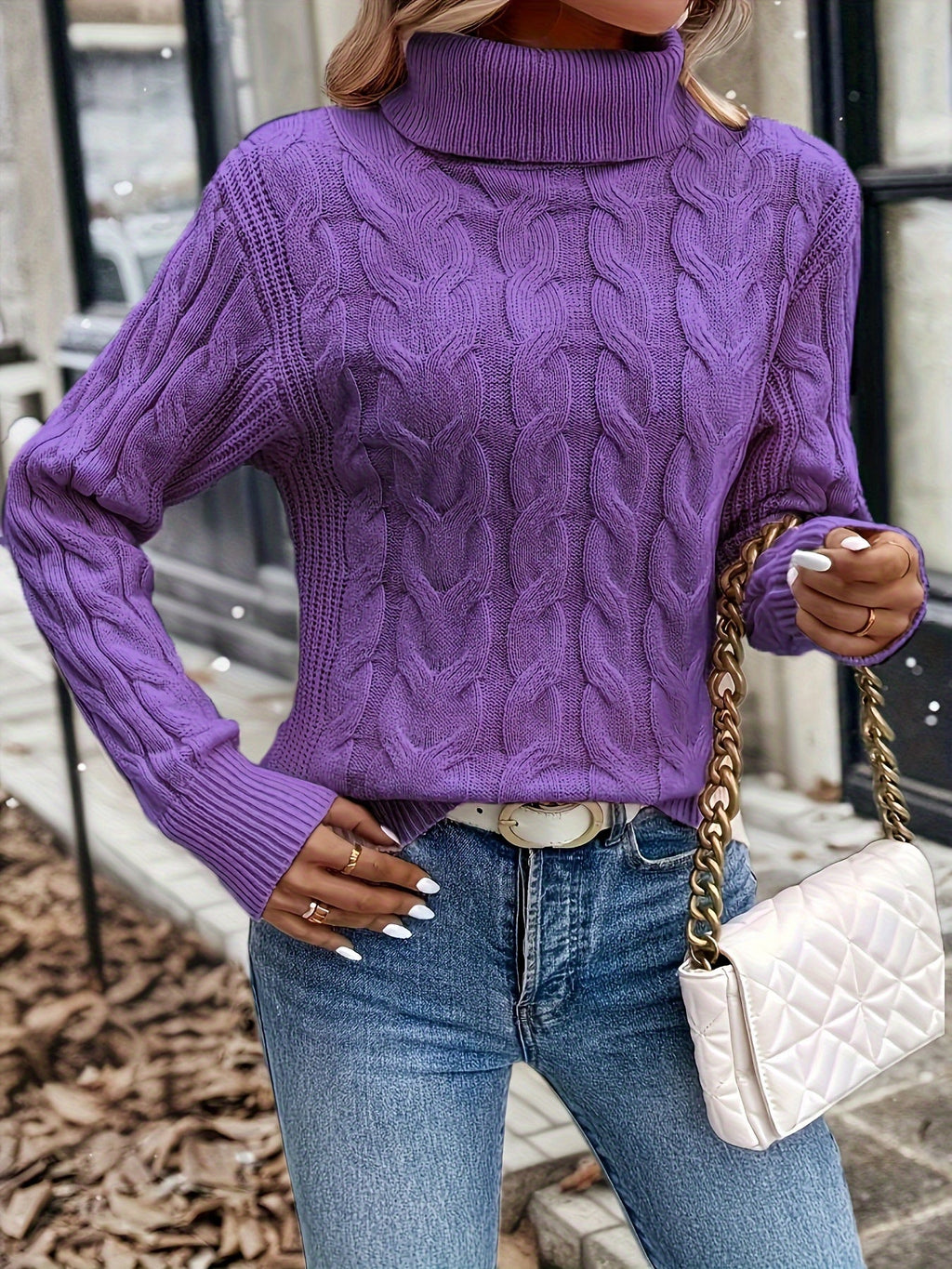 Women's Cable Knit Turtleneck Jumper