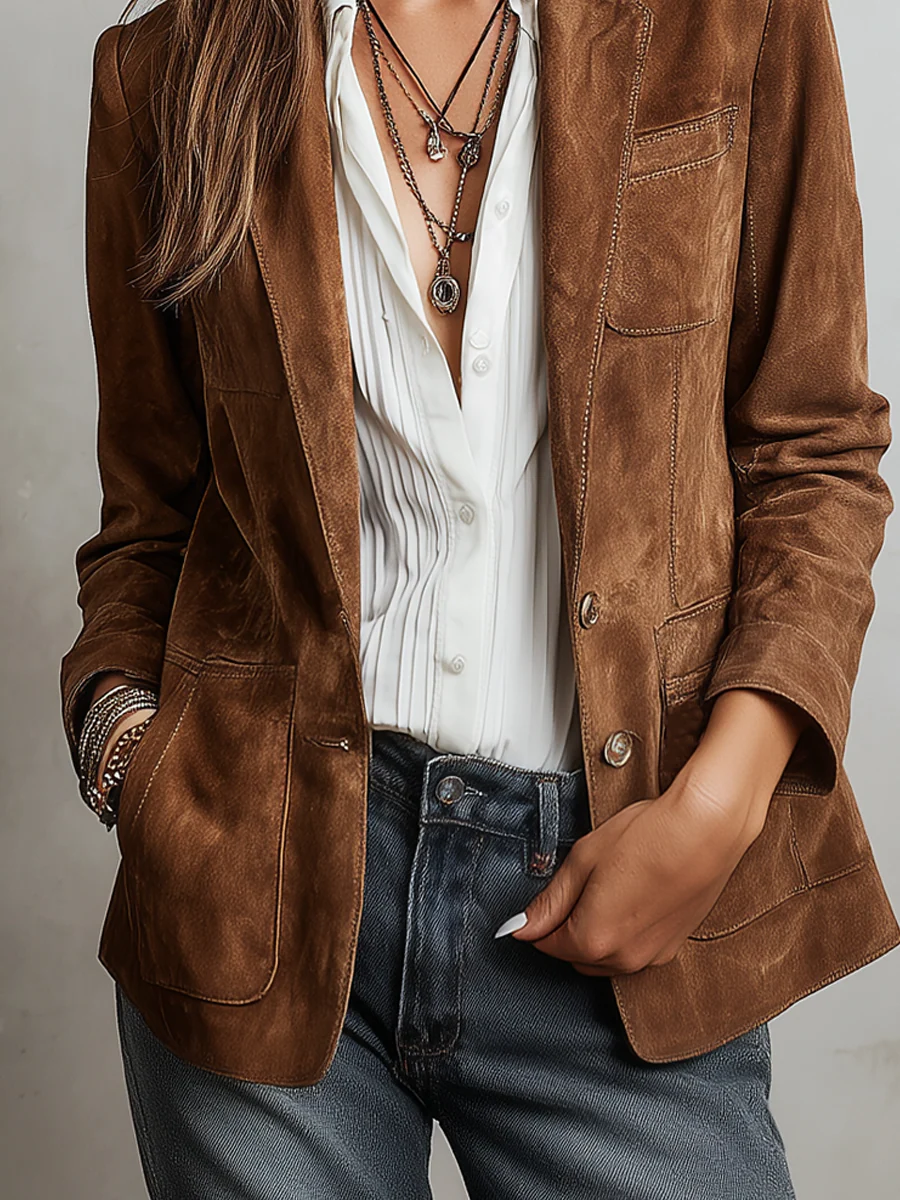Women's Faux Suede Button Blazer