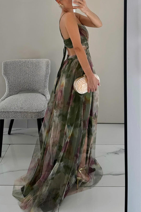 Women's V-Neck Printed Maxi Dress