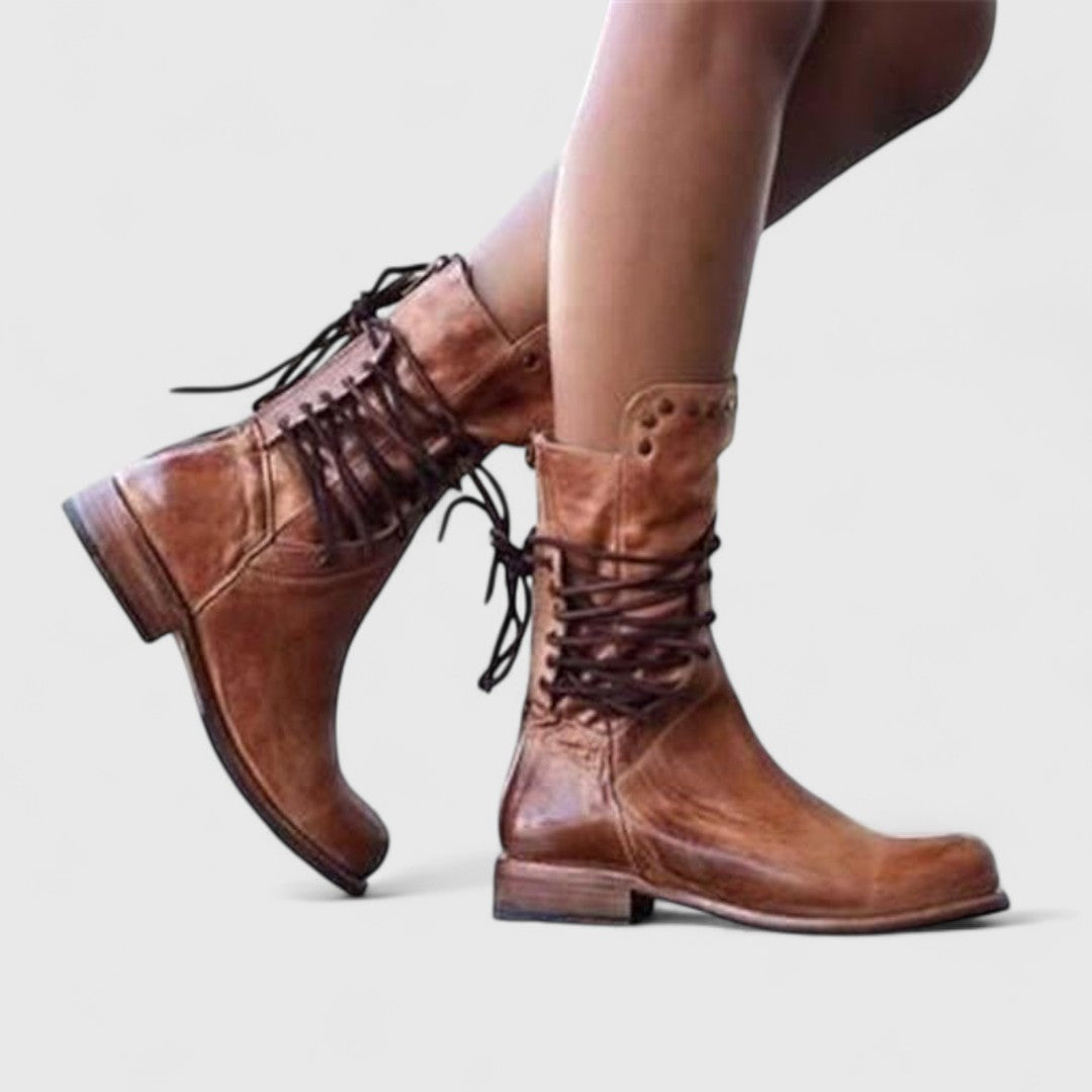 Women's Lace-Up Mid-Calf Boots with Studs