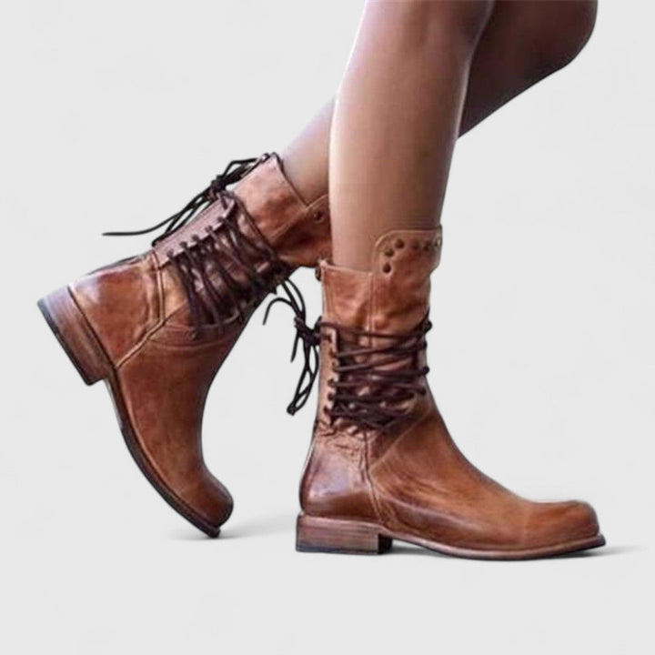 Women's Lace-Up Mid-Calf Boots with Studs