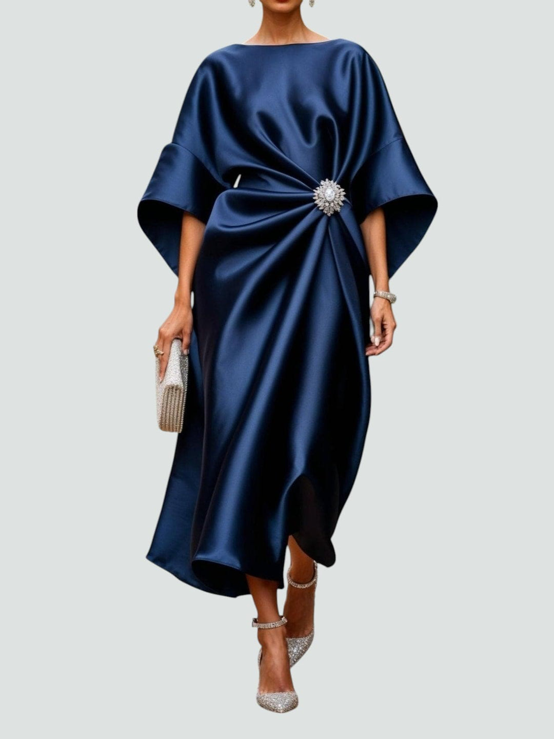 Elegant Maxi Dress with a Brooch