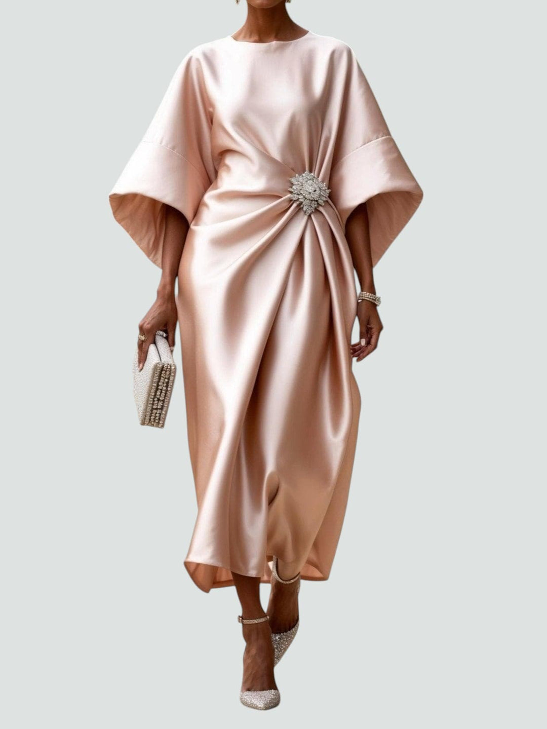 Elegant Maxi Dress with a Brooch