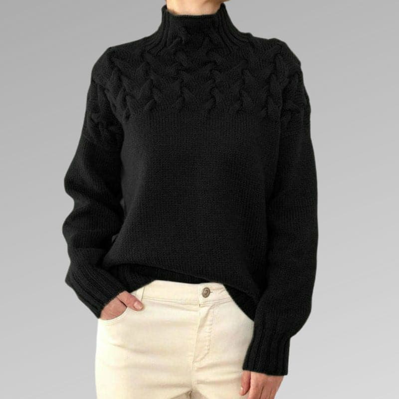 Women's Cable Knit Turtleneck Jumper with Ribbed Cuffs