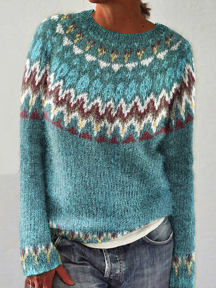 Women's Fair Isle Knit Jumper Geometric Pattern