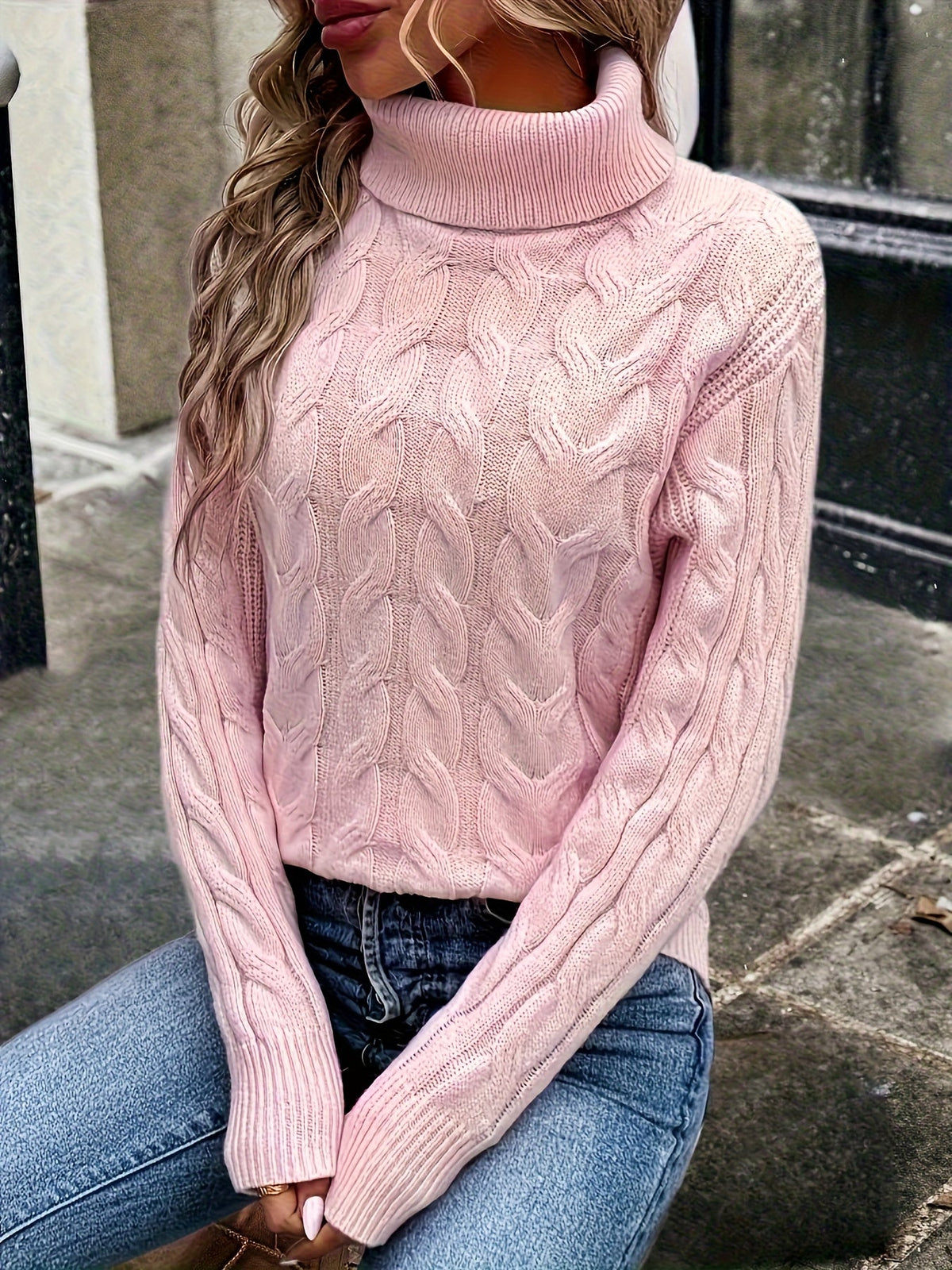 Women's Cable Knit Turtleneck Jumper