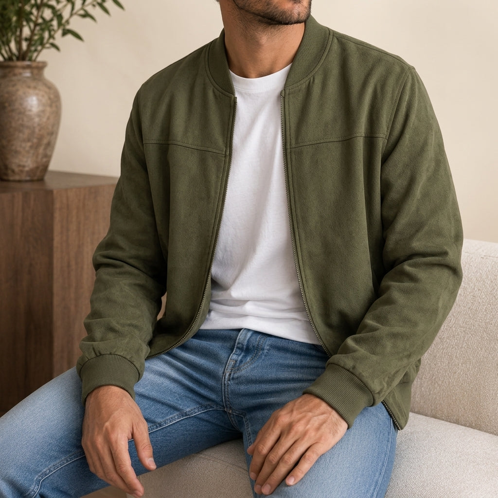Men's Bomber Jacket with Ribbed Cuffs