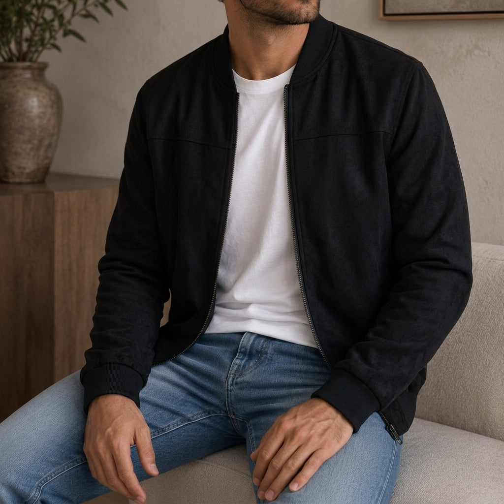 Men's Bomber Jacket with Ribbed Cuffs