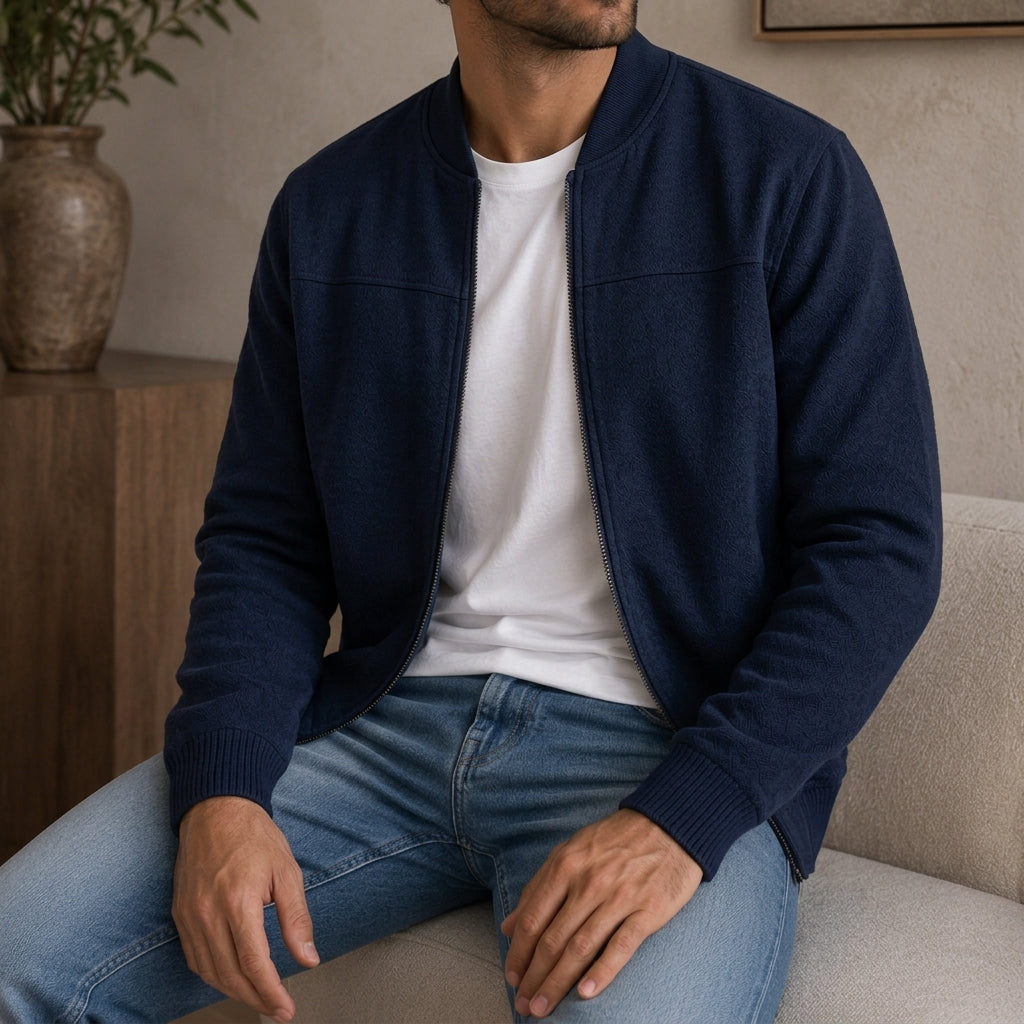 Men's Bomber Jacket with Ribbed Cuffs