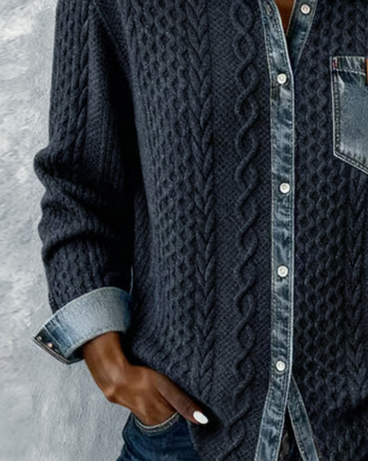 Long Sleeve Denim Patchwork Shirt