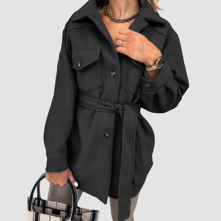 Women's Long Belted Shacket with Flap Pockets