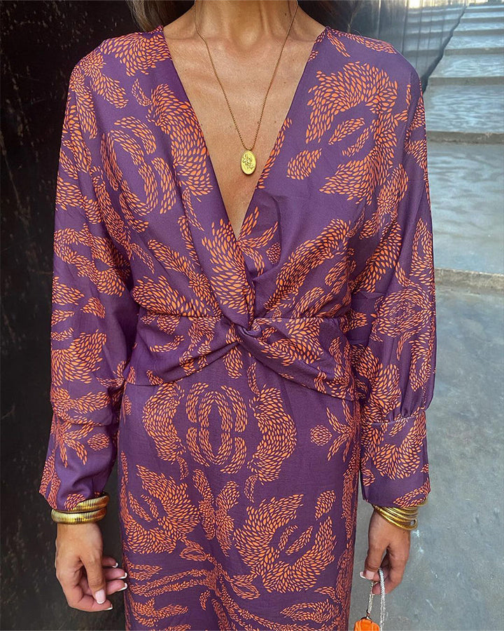 Women's Maxi Dress with Long Sleeves in Boho Style