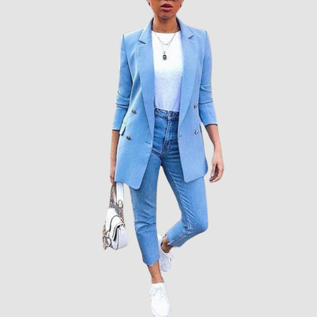 Women's Double-Breasted Tailored Blazer with Notched Lapel