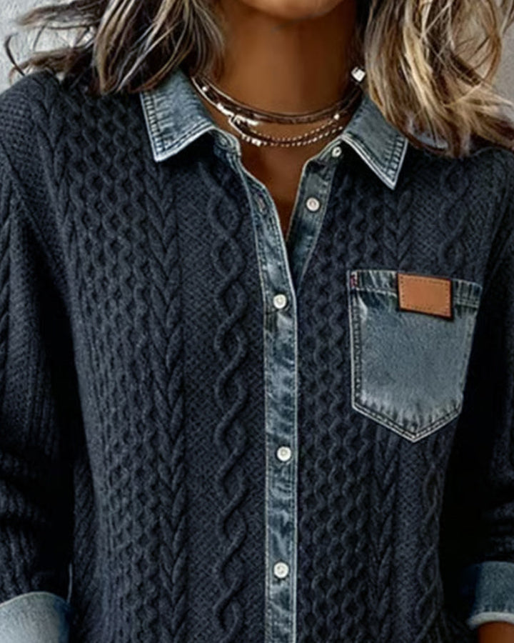 Long Sleeve Denim Patchwork Shirt