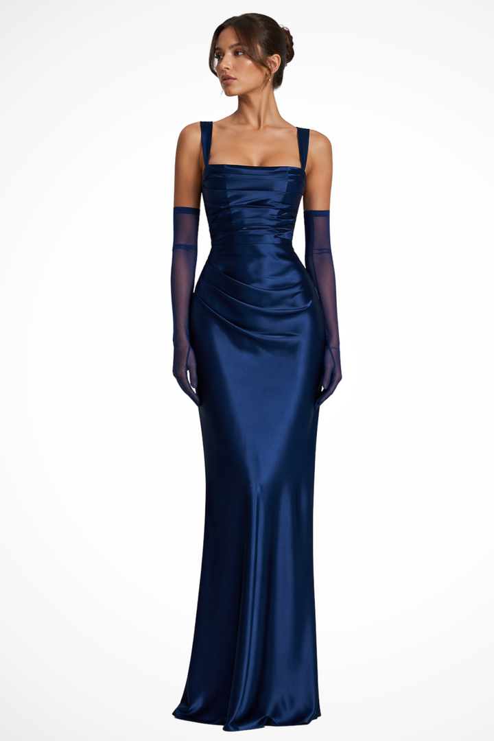Women's Wedding Guest Ruched Satin Maxi Dress