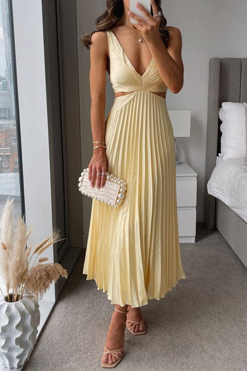 Women's Pleated Satin Midi Dress
