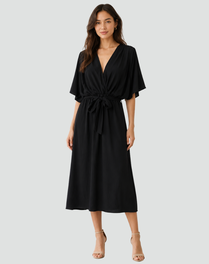Women's Tie Waist Wrap Midi Dress