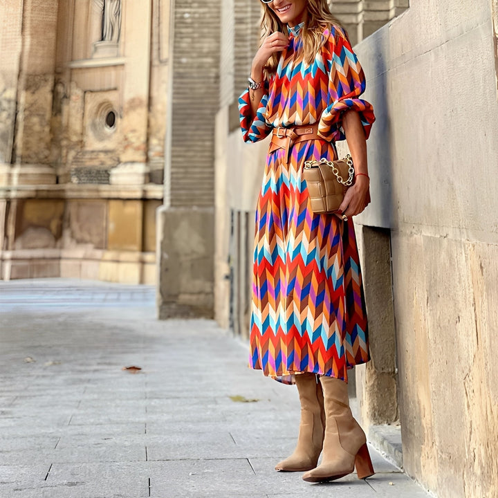 Agnieszka | Women's Midi Dress with Print Belt
