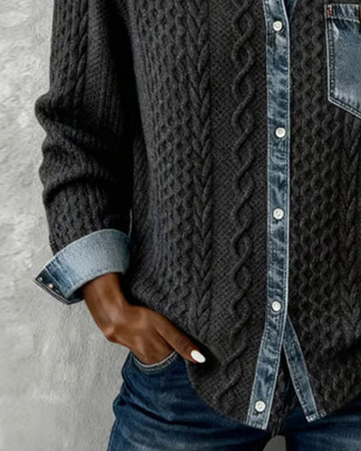 Long Sleeve Denim Patchwork Shirt