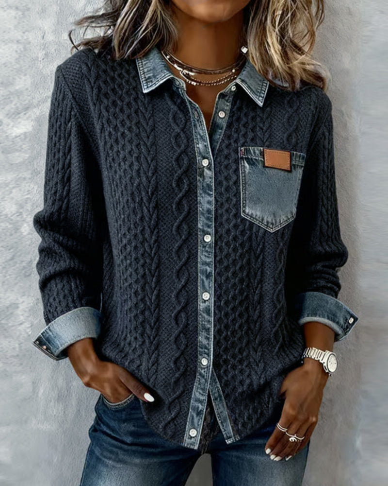 Long Sleeve Denim Patchwork Shirt