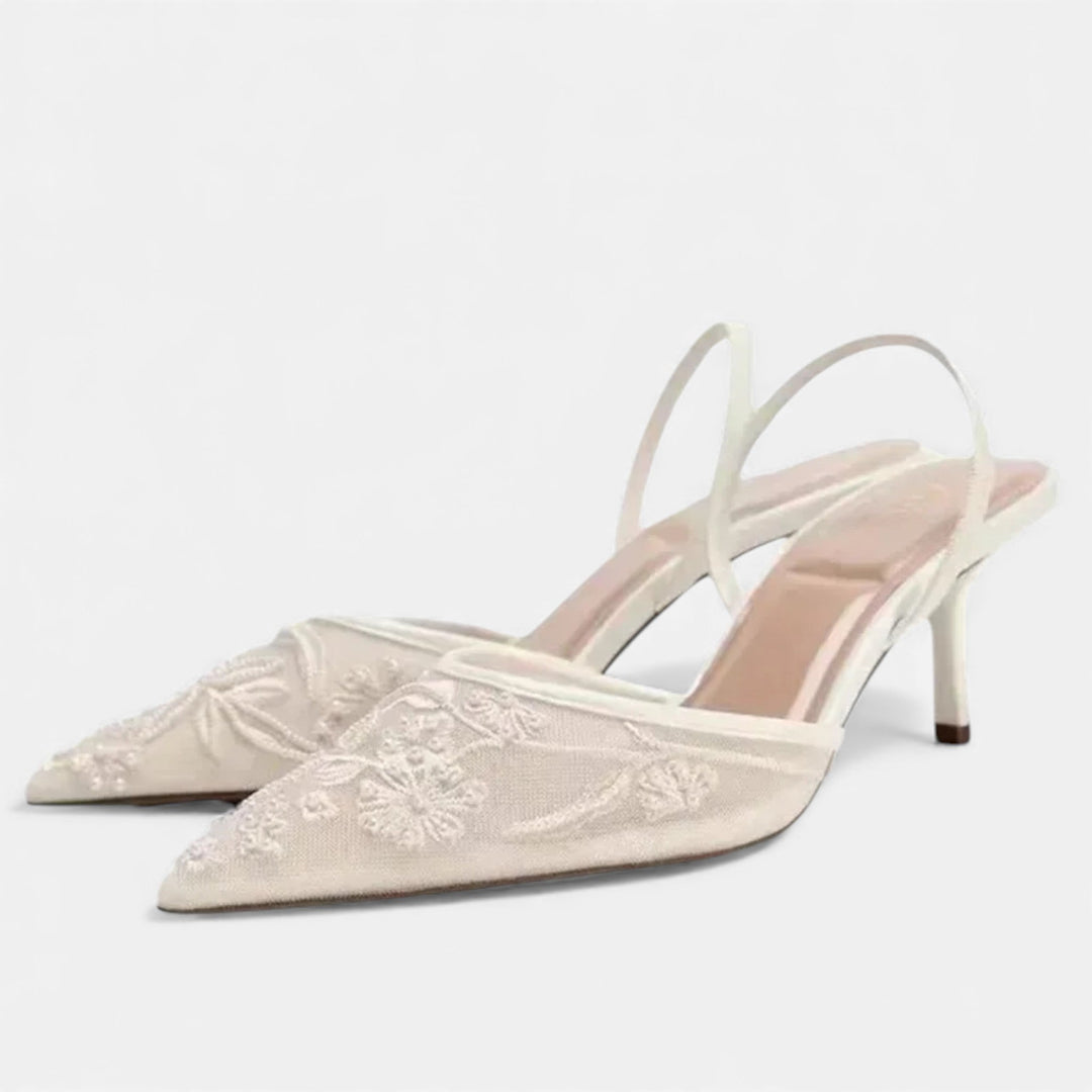 Natalia | Women's Mesh Embroidered Pointed Toe Heels