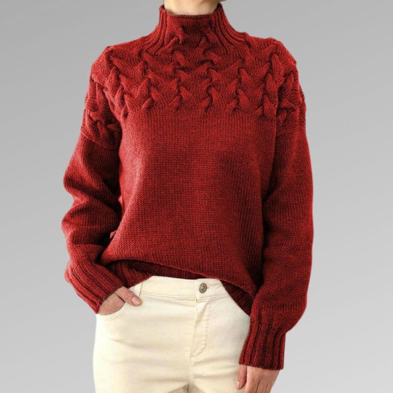 Women's Cable Knit Turtleneck Jumper with Ribbed Cuffs