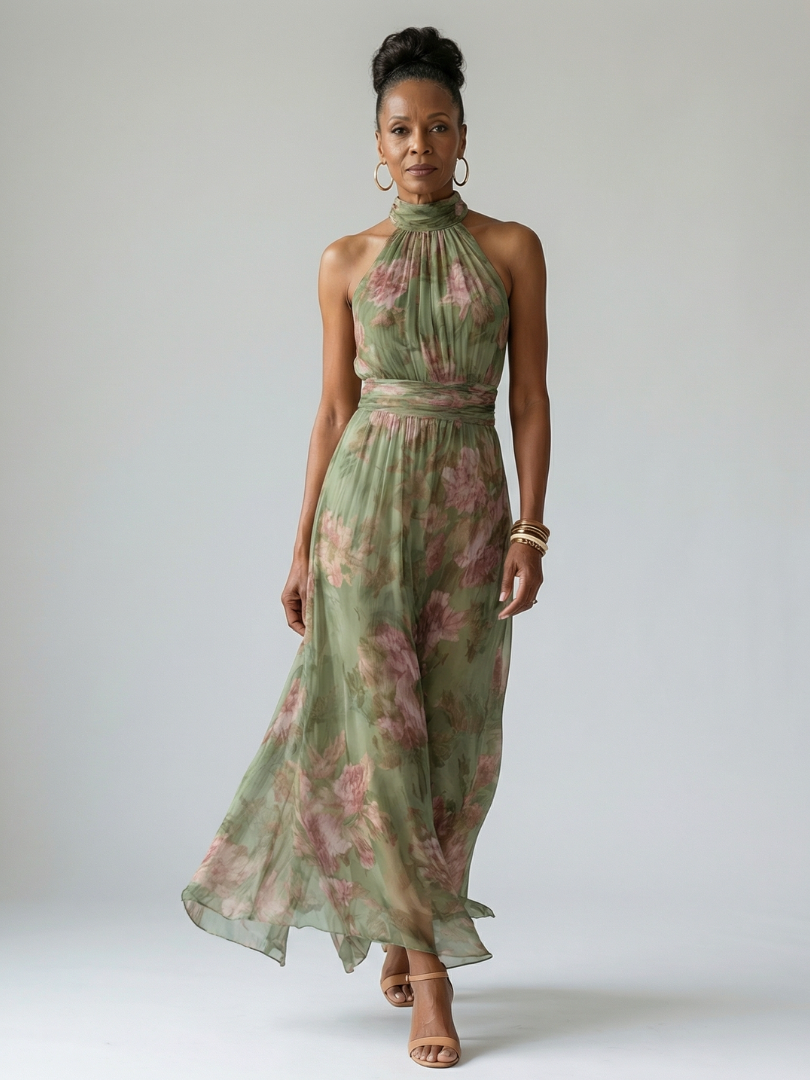 Women's Floral Halter Midi Dress