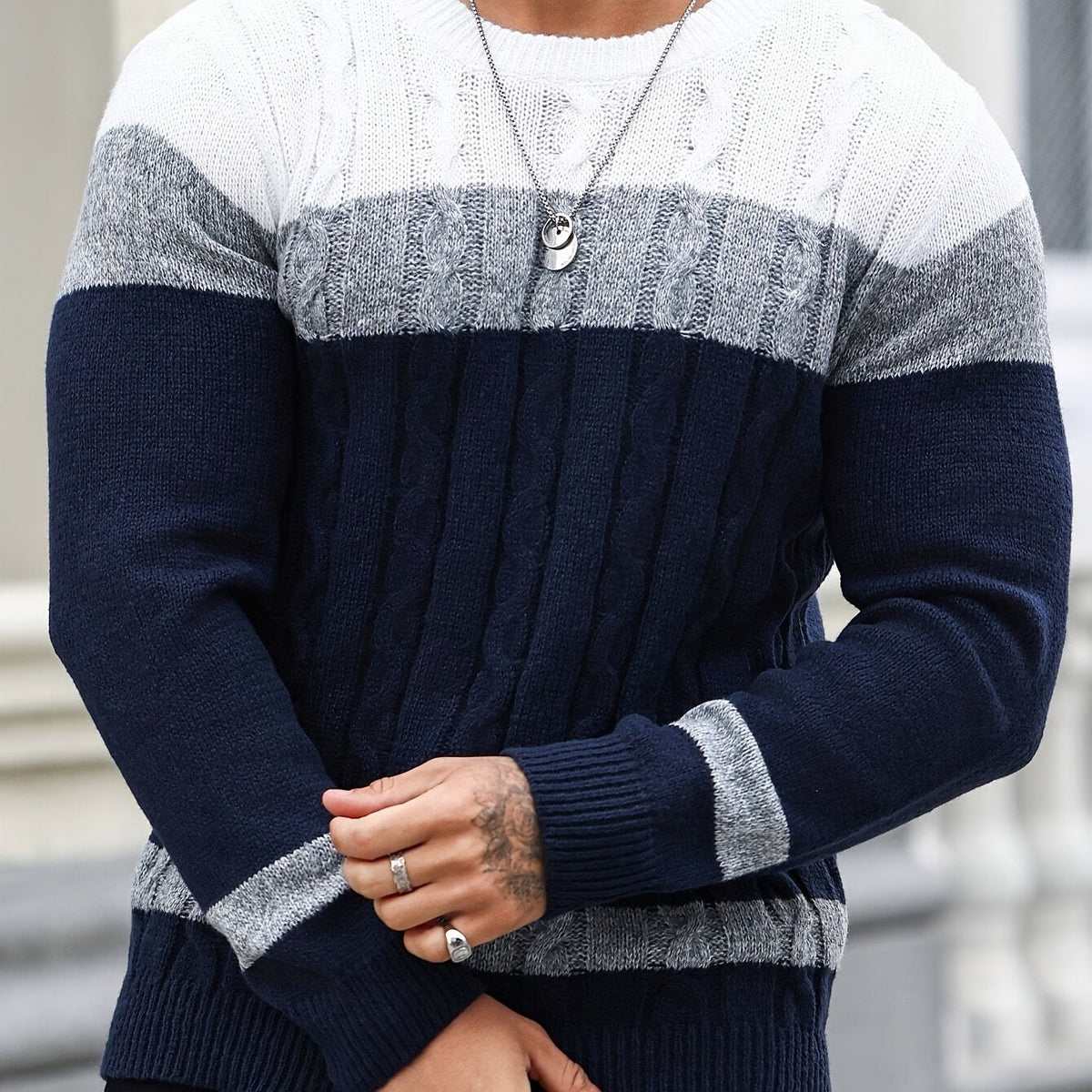 Men's Cable Knit Crew Neck Jumper