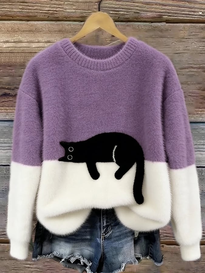 Women's Oversized Jumper with Cat Motif