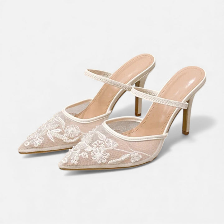 Natalia | Women's Mesh Embroidered Pointed Toe Heels