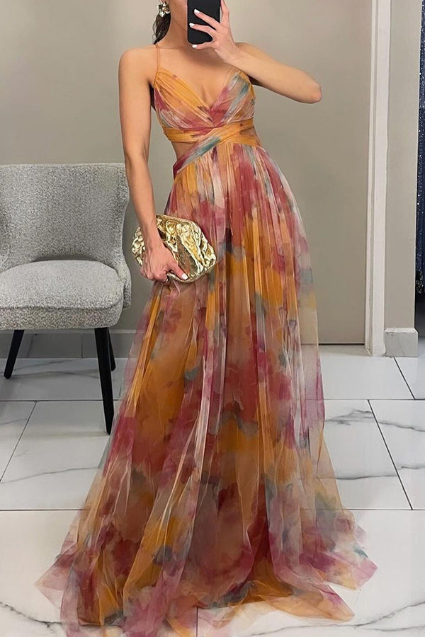 Women's V-Neck Printed Maxi Dress