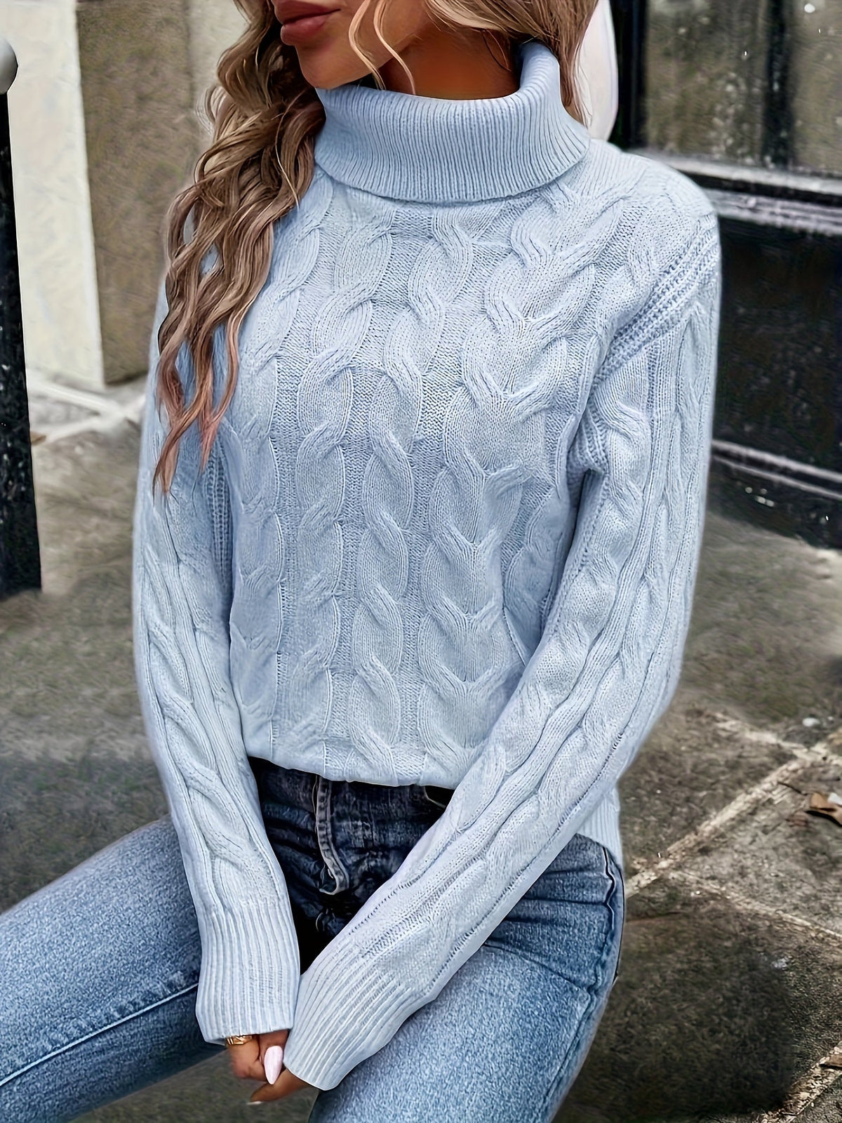 Women's Cable Knit Turtleneck Jumper