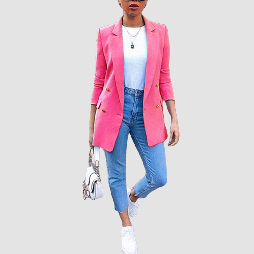 Women's Double-Breasted Tailored Blazer with Notched Lapel