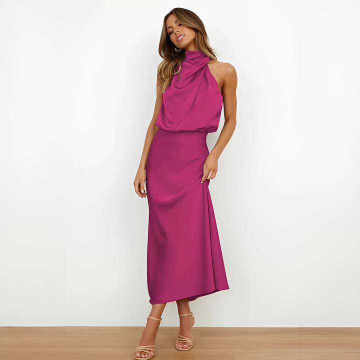 Monika | Women's Midi Satin Evening Dress