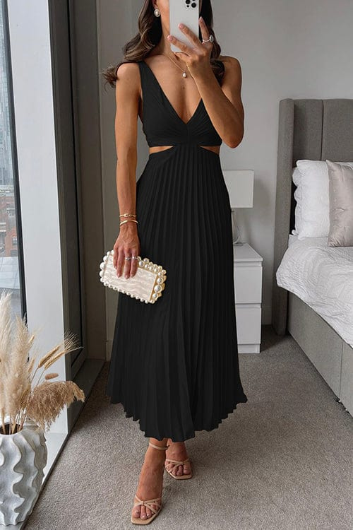 Women's Pleated Satin Midi Dress
