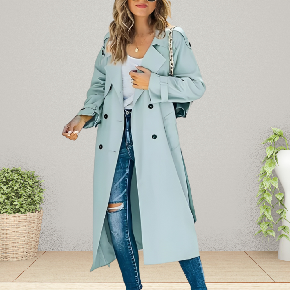 Women's Long Double Breasted Trench Coat