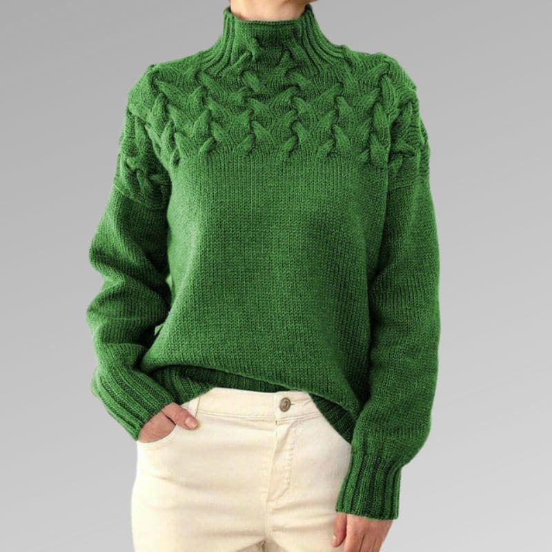 Women's Cable Knit Turtleneck Jumper with Ribbed Cuffs