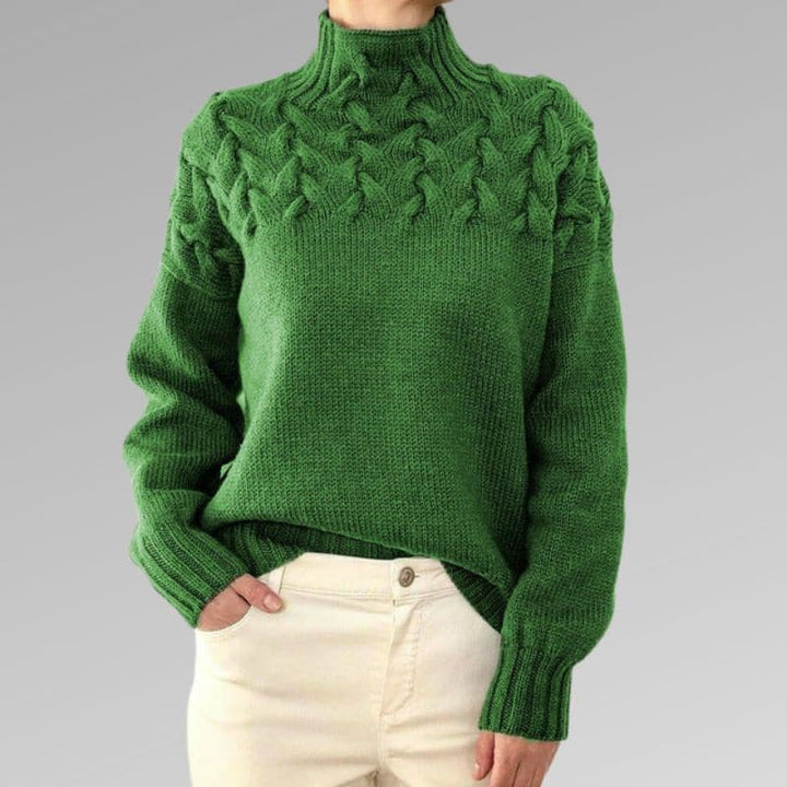Women's Cable Knit Turtleneck Jumper with Ribbed Cuffs