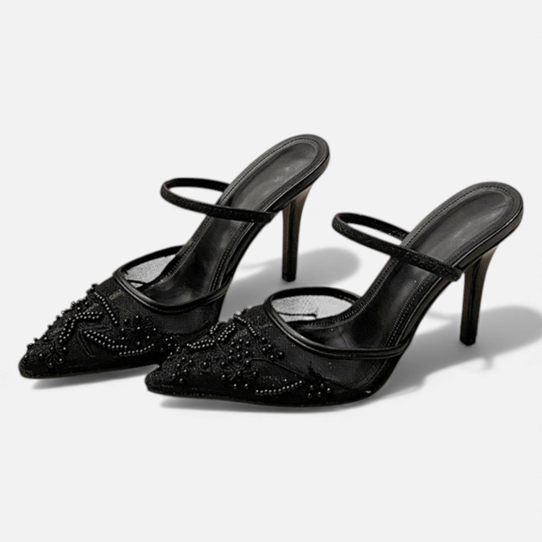Natalia | Women's Mesh Embroidered Pointed Toe Heels