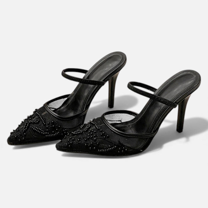 Natalia | Women's Mesh Embroidered Pointed Toe Heels