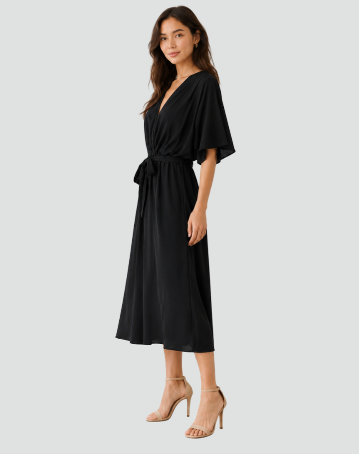 Women's Tie Waist Wrap Midi Dress