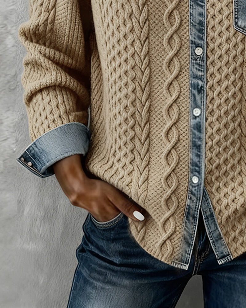 Long Sleeve Denim Patchwork Shirt