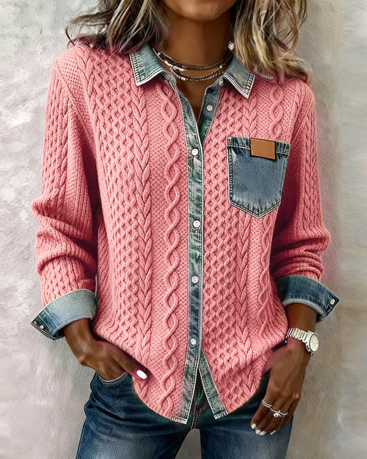 Long Sleeve Denim Patchwork Shirt