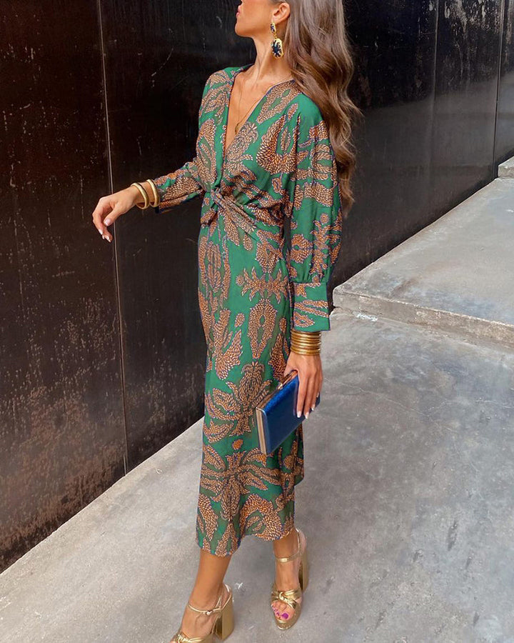 Women's Maxi Dress with Long Sleeves in Boho Style