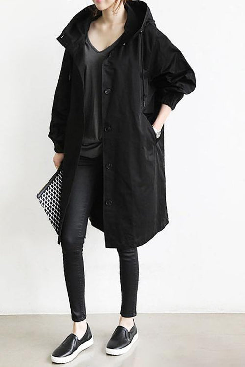 Women's Hooded Jacket with Button Front