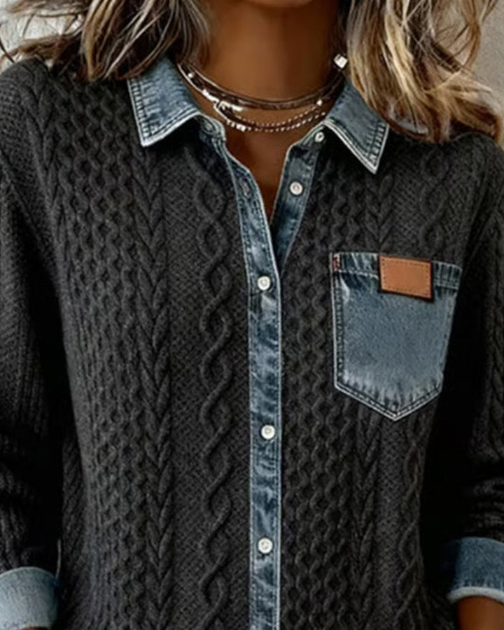 Long Sleeve Denim Patchwork Shirt